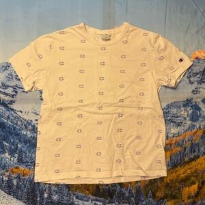 White Champion All-over logo Tee